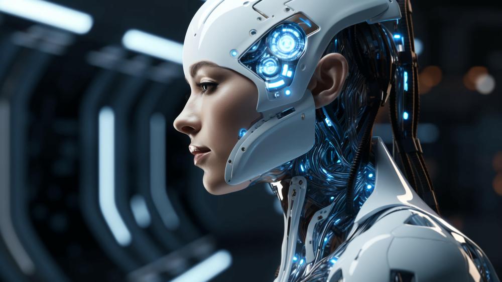 Futuristic Humanoid Robot in Sci-Fi World wallpaper