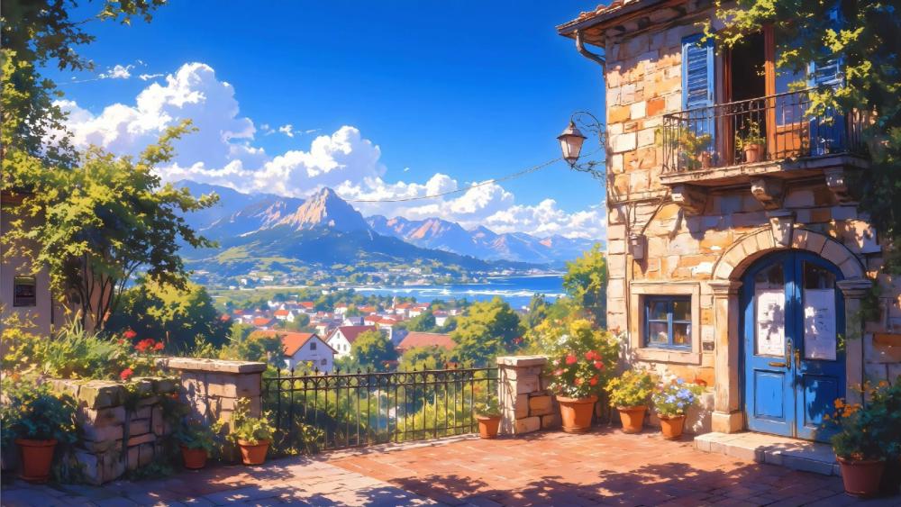 Anime Village Retreat with Mountain Views wallpaper
