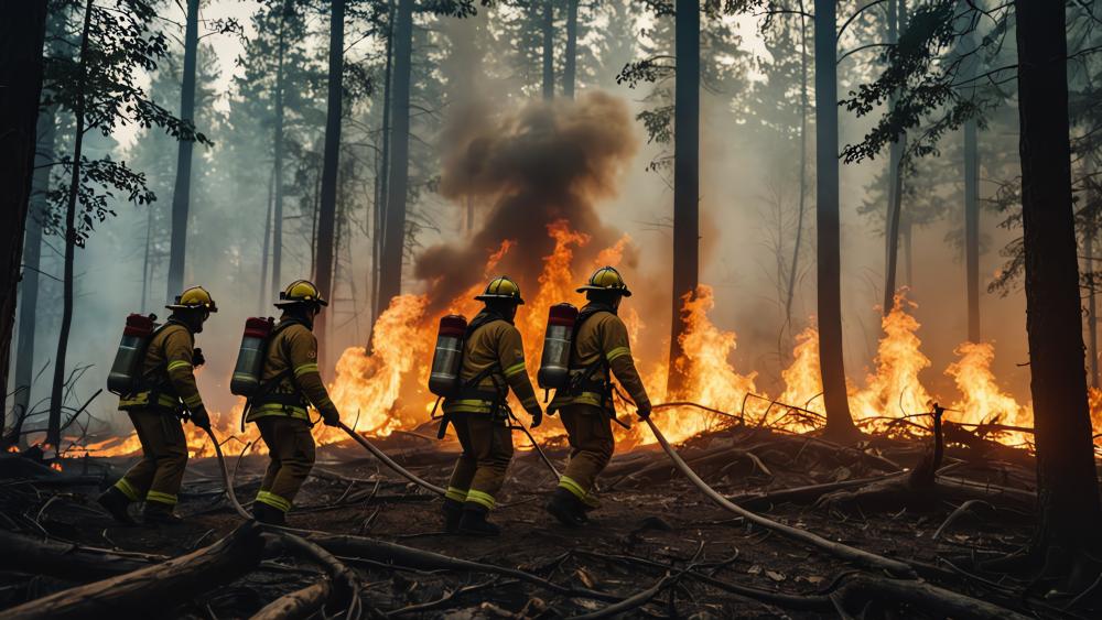 Firefighters Battling a Blazing Forest Inferno in 5K wallpaper
