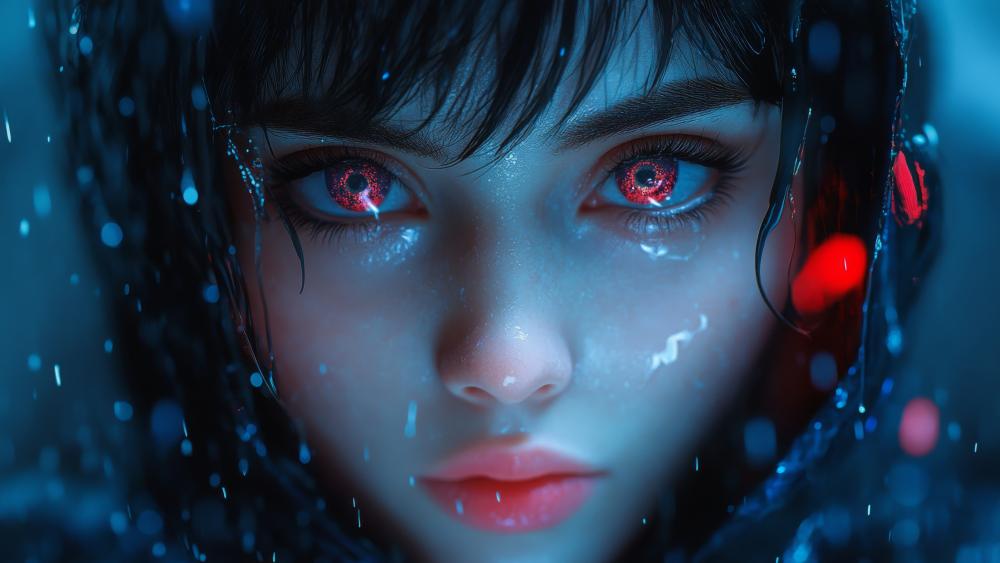Mystical Gaze in the Rain wallpaper