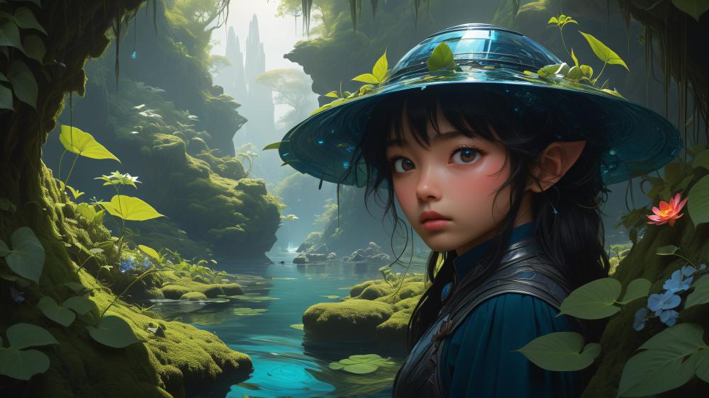 Anime Elf Girl in Mystical Forest wallpaper