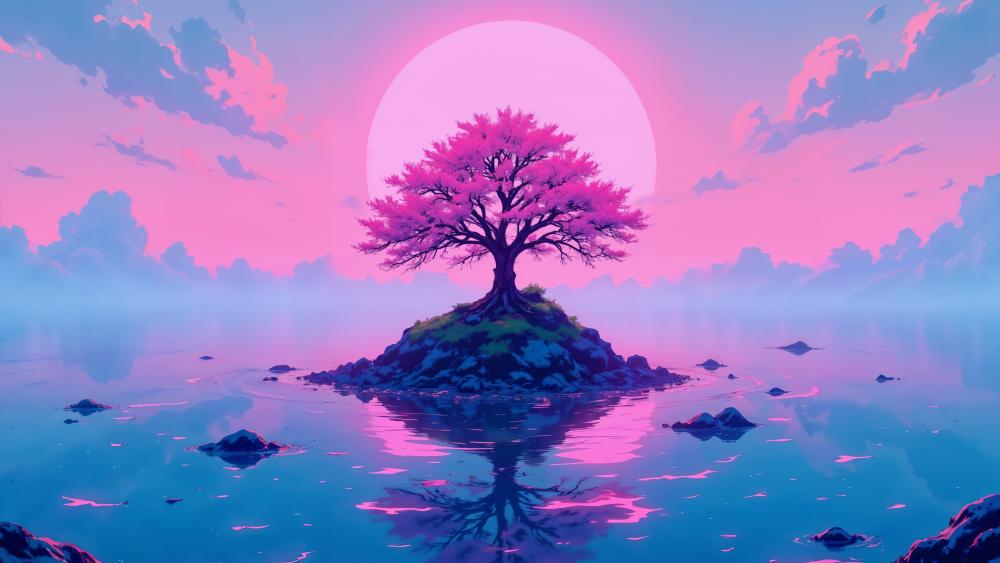 Pink Tranquility in a Digital Oasis wallpaper