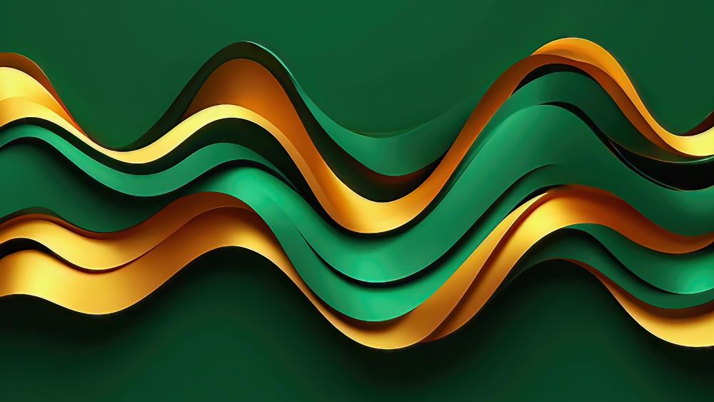 Green and Gold Wave Symphony wallpaper