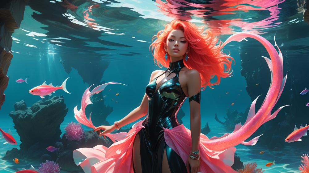 Mystical Mermaid in Enchanted Underwater Realm wallpaper