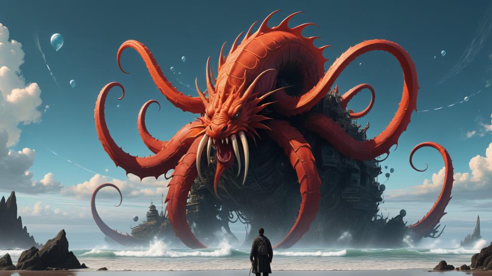 Giant Octopus Monster Emerges from the Sea wallpaper