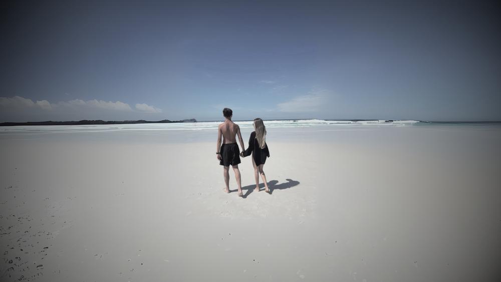 Romantic Escape on a Serene Sandy Shore wallpaper