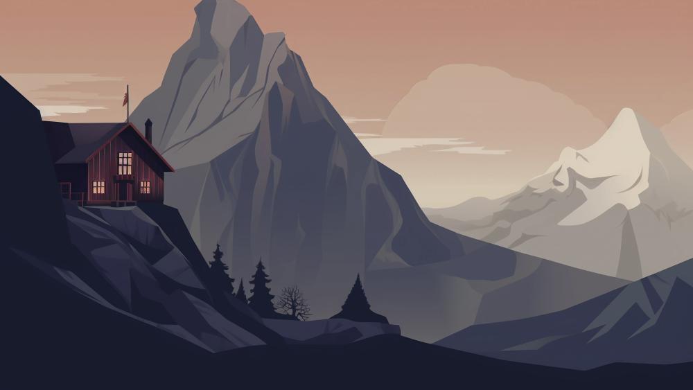 Mountain Refuge in Minimalist Splendor wallpaper