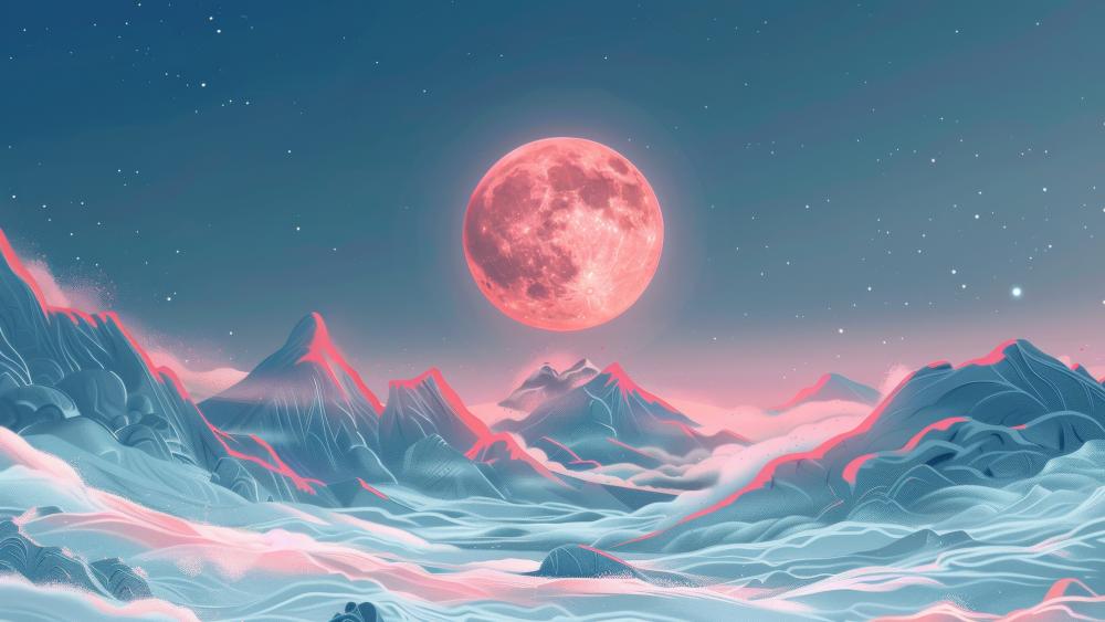 Blood Moon Over Winter Peaks wallpaper
