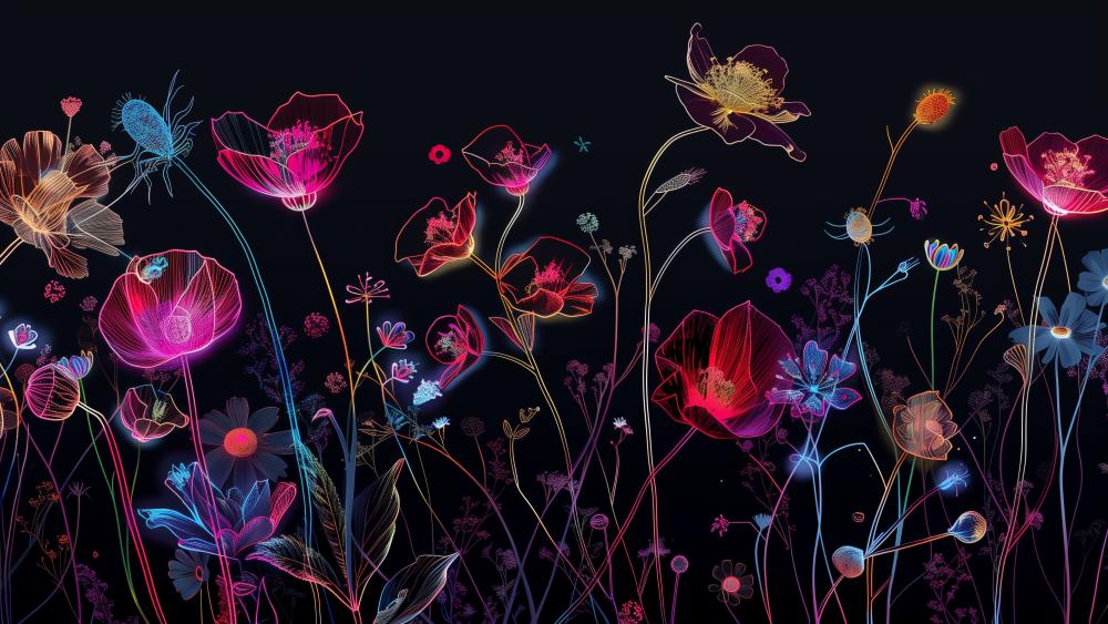 Neon Dreams Blooming in Darkness wallpaper