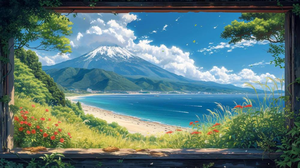 Framed Anime Paradise by the Sea wallpaper