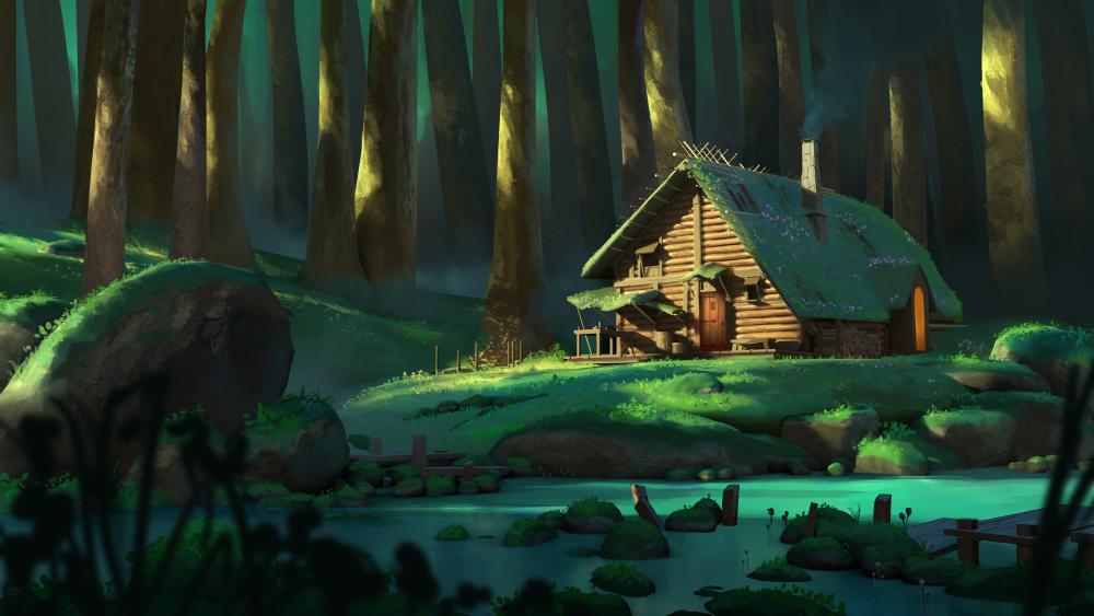 Enchanted Forest Cabin Retreat wallpaper
