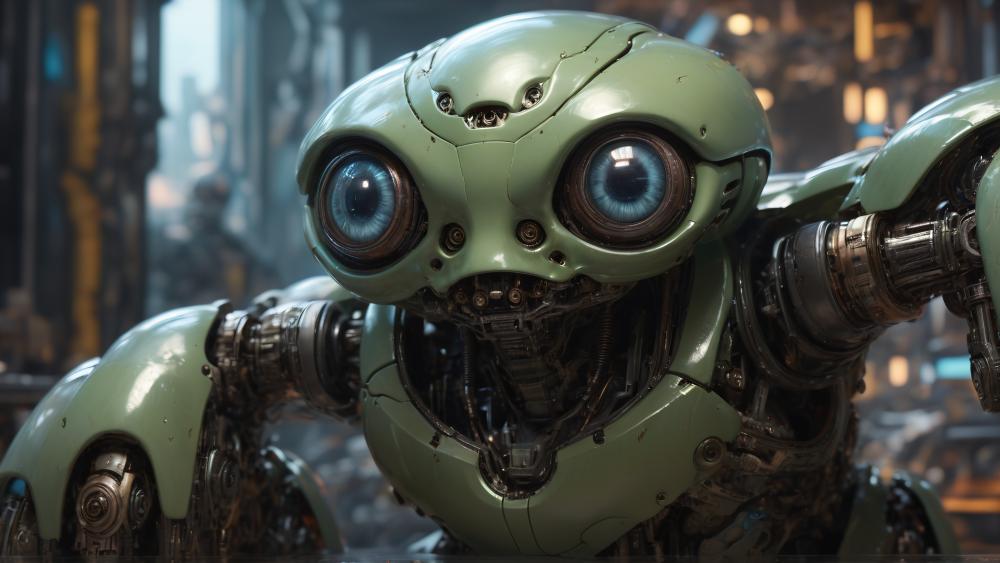 Futuristic Gaze of the AI Guardian wallpaper
