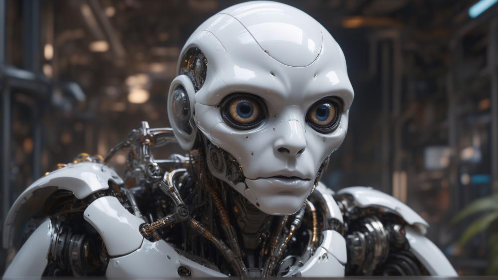 Futuristic Sentinel Awakens in Sci-Fi Realm wallpaper