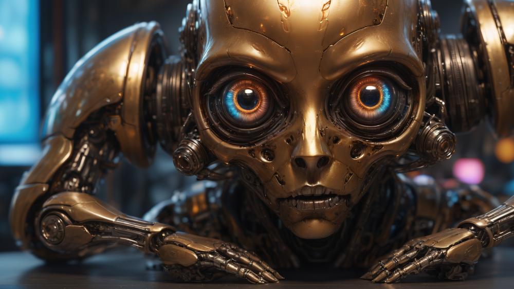 Intricate Machine Gaze in Futuristic Realm wallpaper