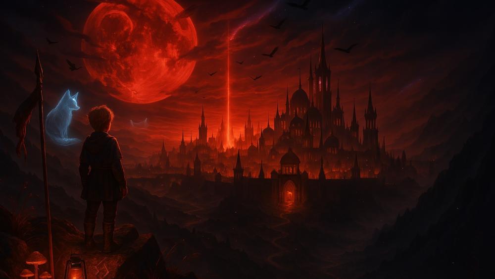 Blood Moon Adventure in a Mysterious Realm wallpaper