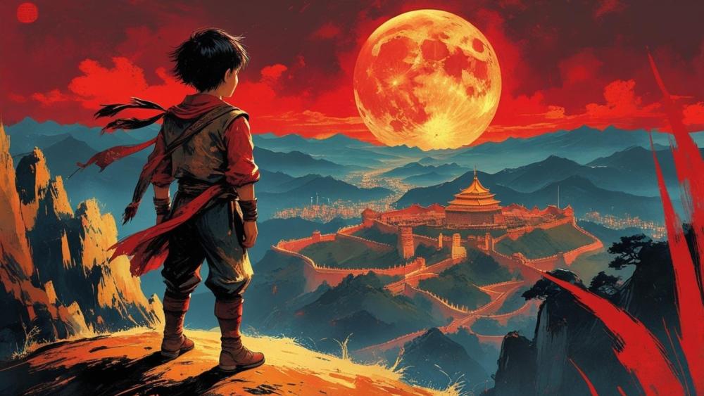 Blood Moon Adventure Awaits Anime Fantasy Scene wallpaper