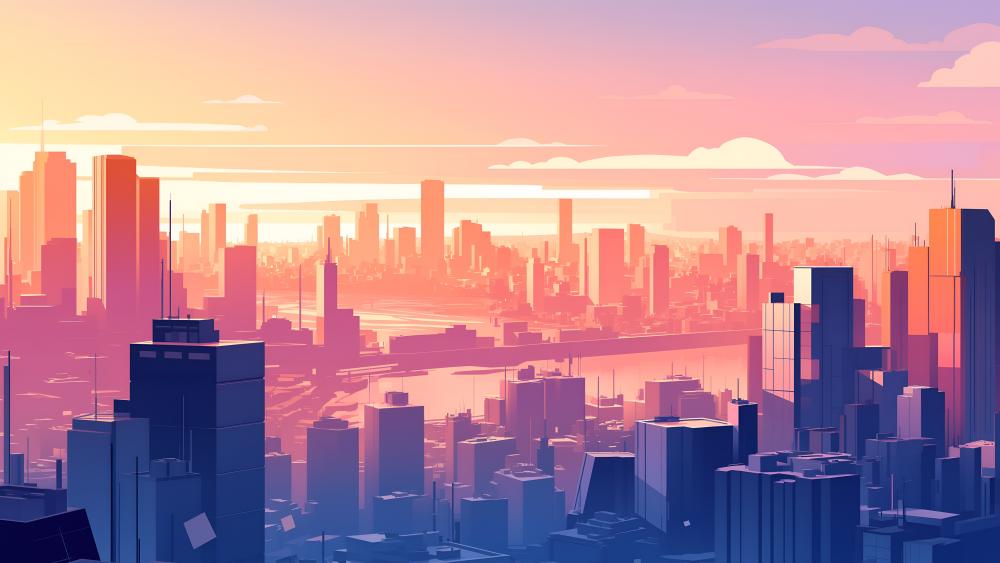Pastel Fantasy Metropolis at Sunset wallpaper