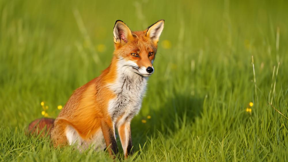 Red Fox in Tranquil Meadow wallpaper
