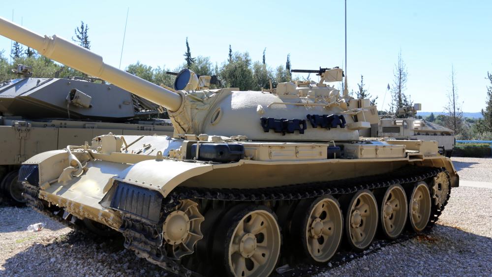 Powerful Desert Camouflage Tank Display wallpaper