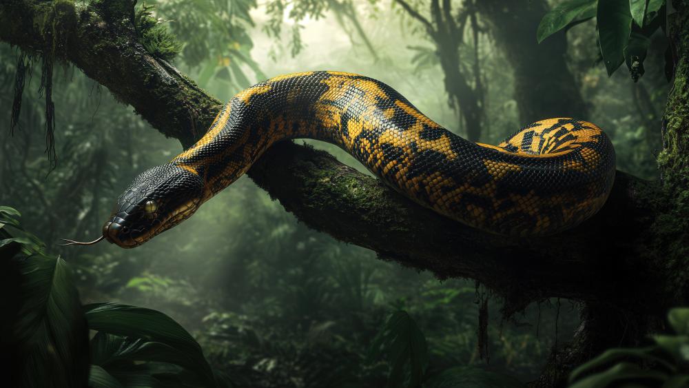 Majestic Anaconda in Lush Jungle Serenity wallpaper