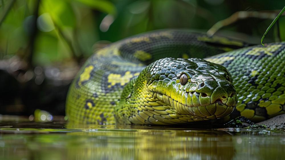 Green Anaconda in Lush Jungle Serenity wallpaper