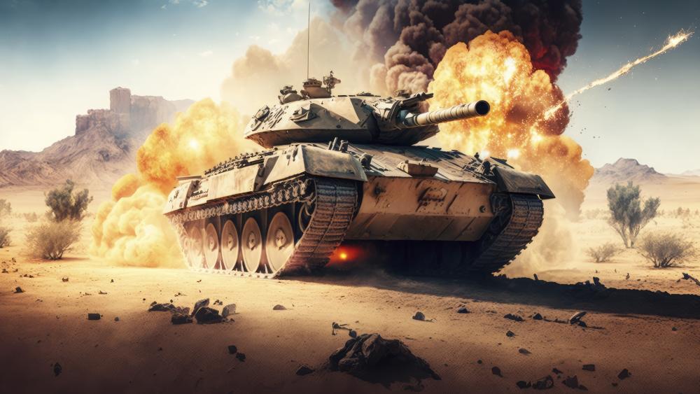 Tank in Action Amidst Fiery Explosion wallpaper