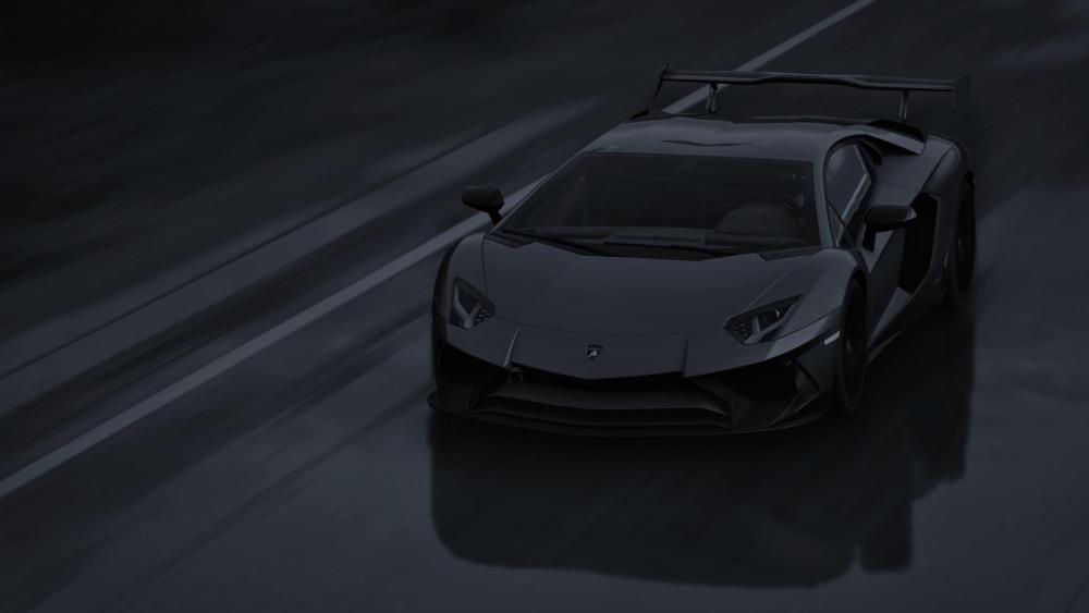 Lamborghini Aventador in Motion on Rainy Night wallpaper