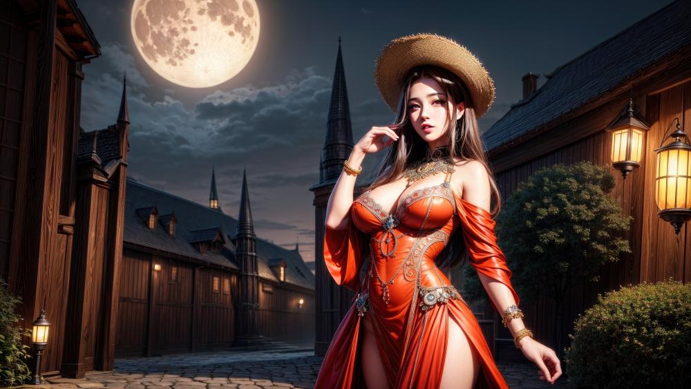 Celestial Night Elegance: Enchanting Oriental Fantasy Scene wallpaper