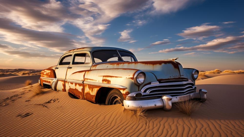 Deserted Beauty Classic Car in Sands of Time wallpaper