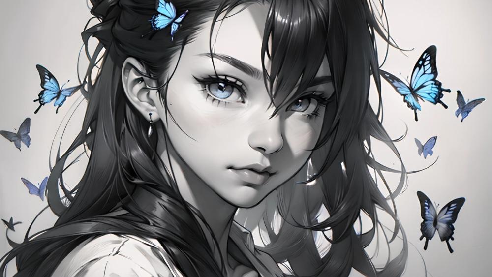 Monochrome Elegance with Butterflies wallpaper