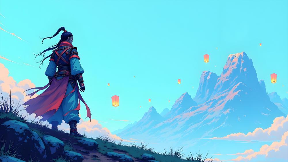 Samurai's Solitary Mountain Journey wallpaper