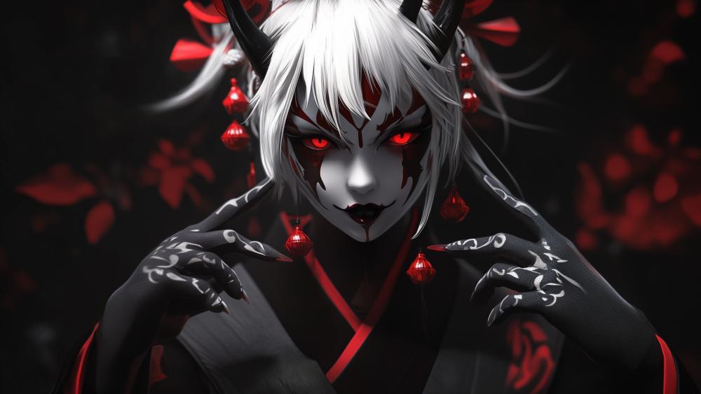 Mystical Demon with Glowing Red Eyes in Anime Style wallpaper