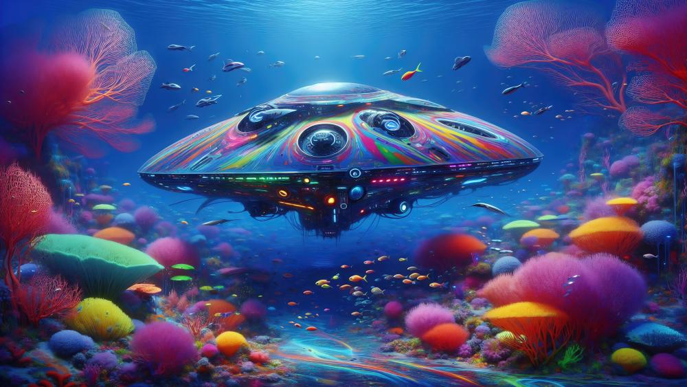Oceanic Odyssey of the Vibrant Undersea Ship wallpaper