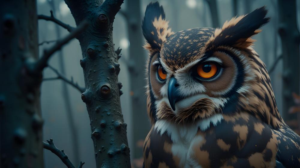 Owl in Mystical Forest Serenity wallpaper
