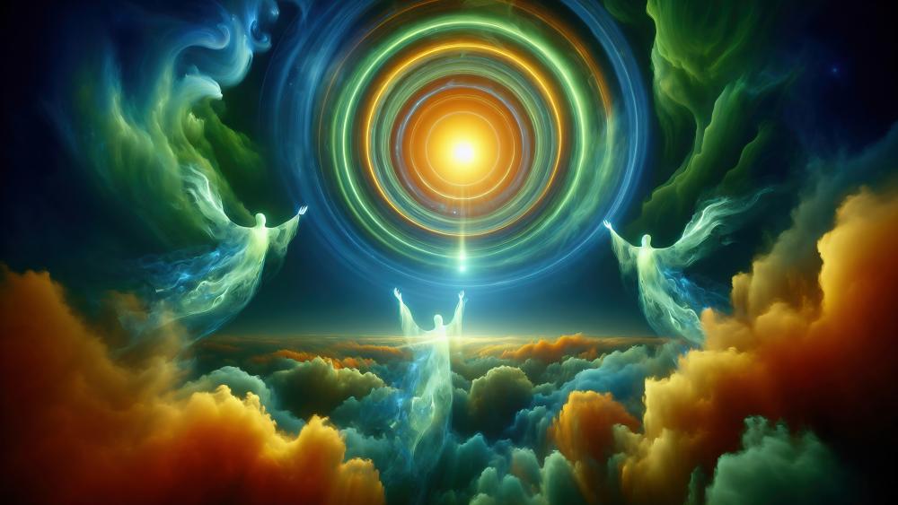 Angels Ascending Toward a Mystical Portal wallpaper