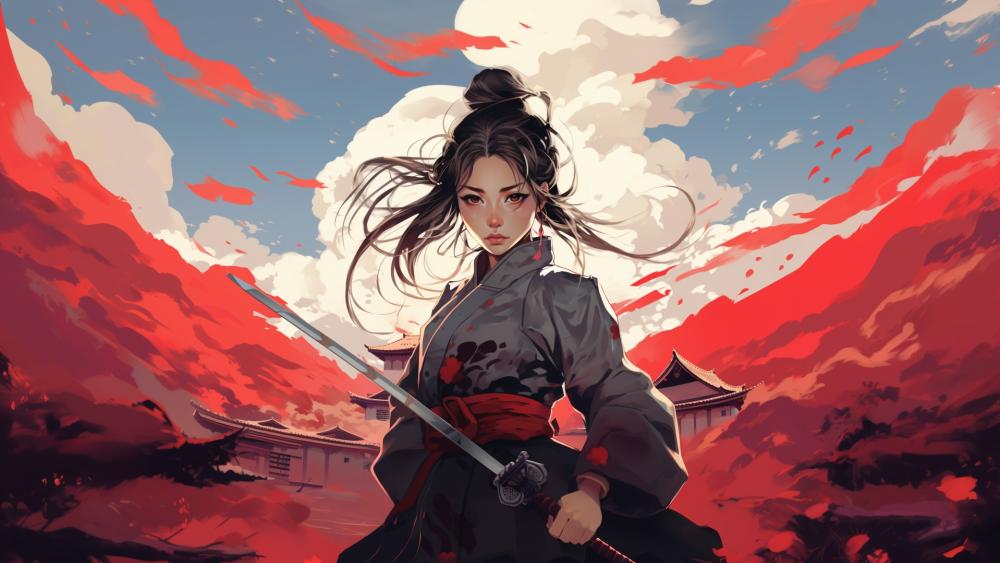 Samurai Serenity: Fierce Warrior in a Stunning World wallpaper