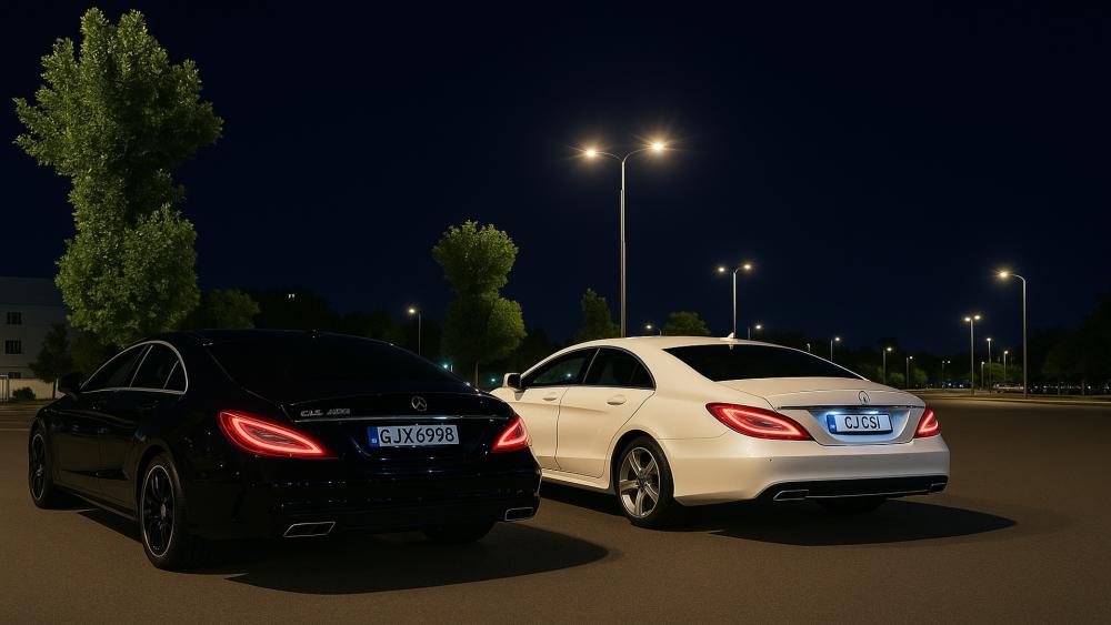 Sleek Mercedes-Benz CLS Models in Nighttime Elegance wallpaper