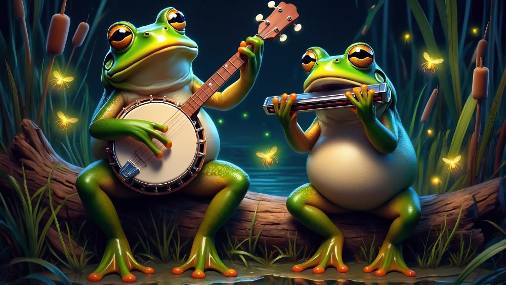Frog Band Under Moonlit Swamp wallpaper