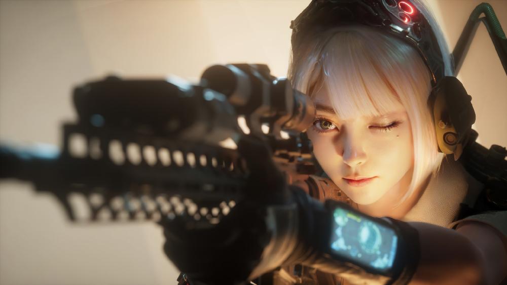 Futuristic Warrior's Focus in Battle wallpaper