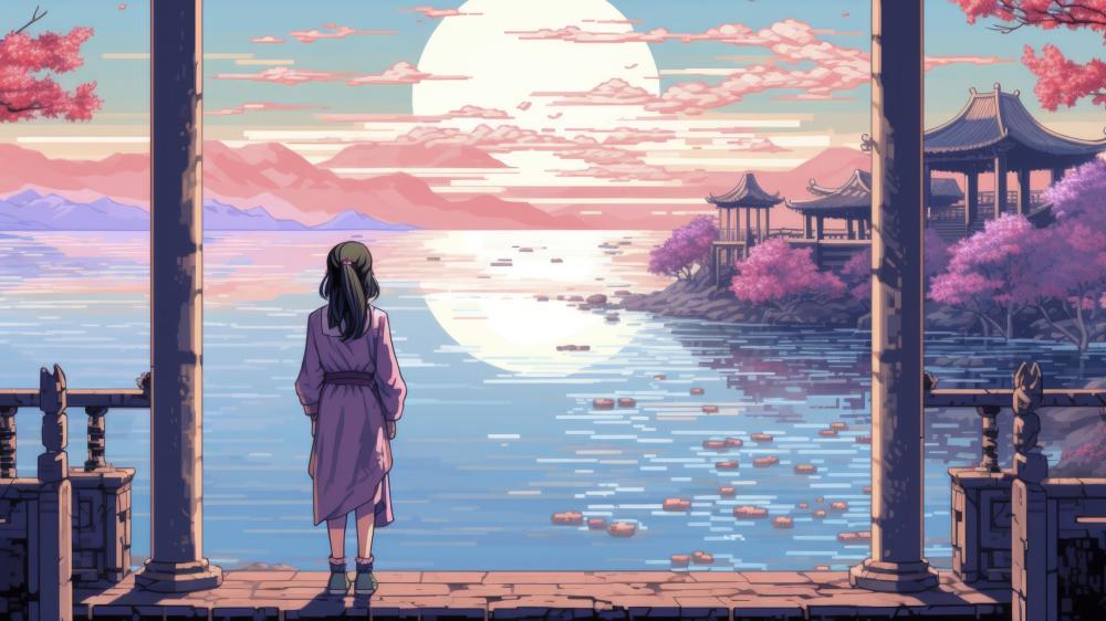 Anime Serenity in Pixel Paradise wallpaper