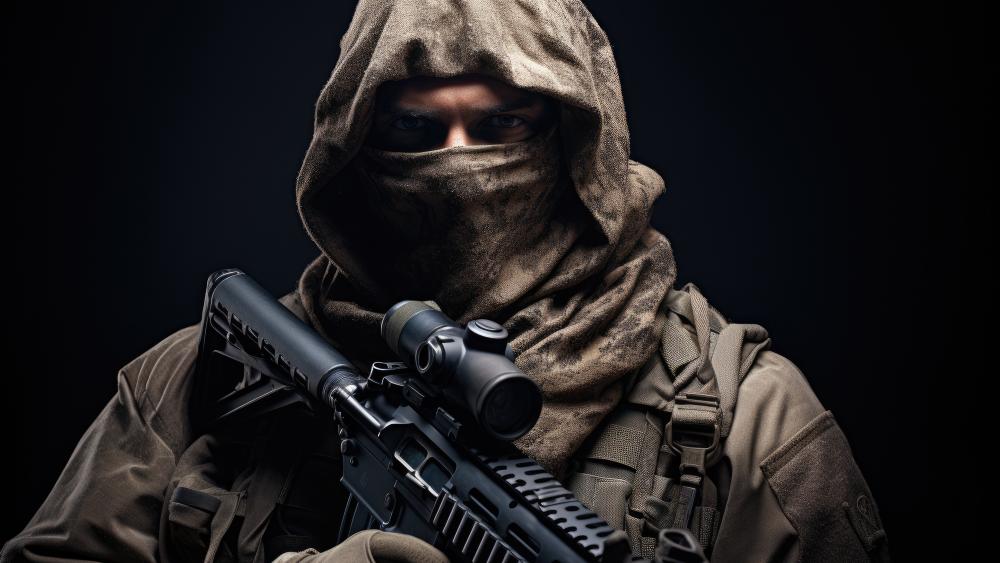 Military Sniper with Scope-Equipped Rifle Portrait wallpaper