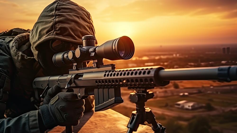 Sniper at Sunset Ready for Precision Shot wallpaper