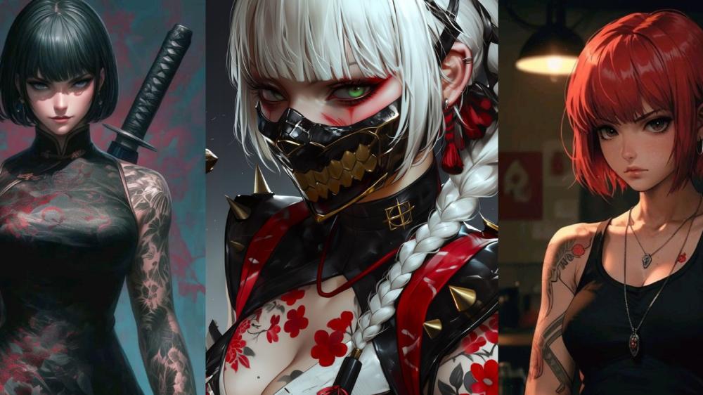Gothic Tattooed Anime Warriors Collage wallpaper