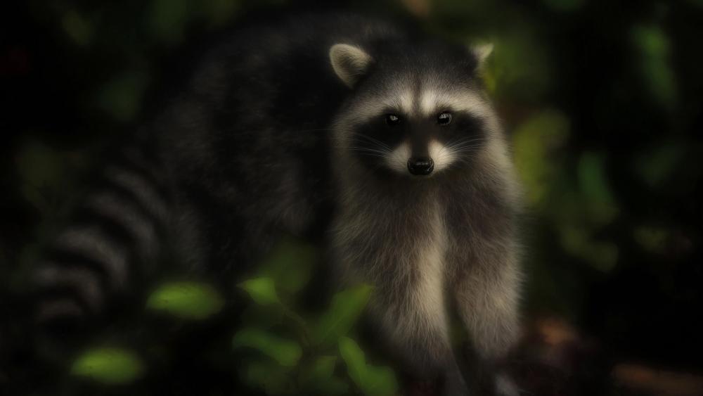 Mysterious Raccoon in the Shadows wallpaper