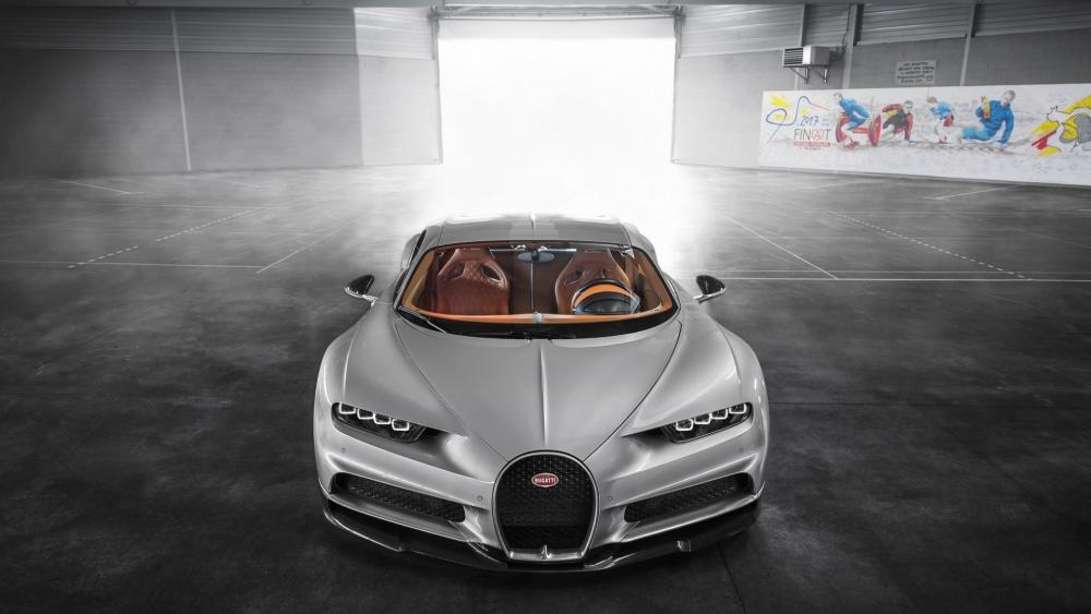 Bugatti Chiron in a Modern Garage Setting wallpaper