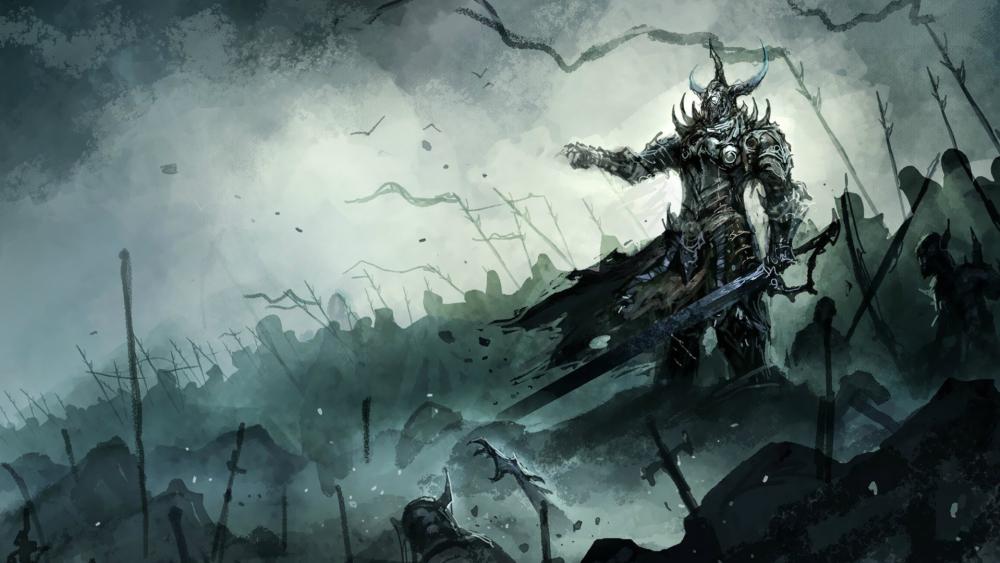 Knight of Shadows Rises on the Battlefield wallpaper