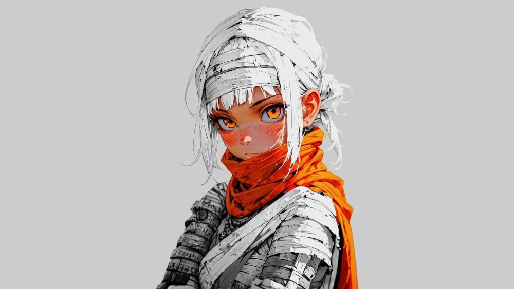 White-Haired Anime Girl With Striking Orange Accents wallpaper