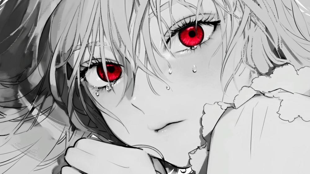 Tears and Scarlet Gaze in Anime Style wallpaper