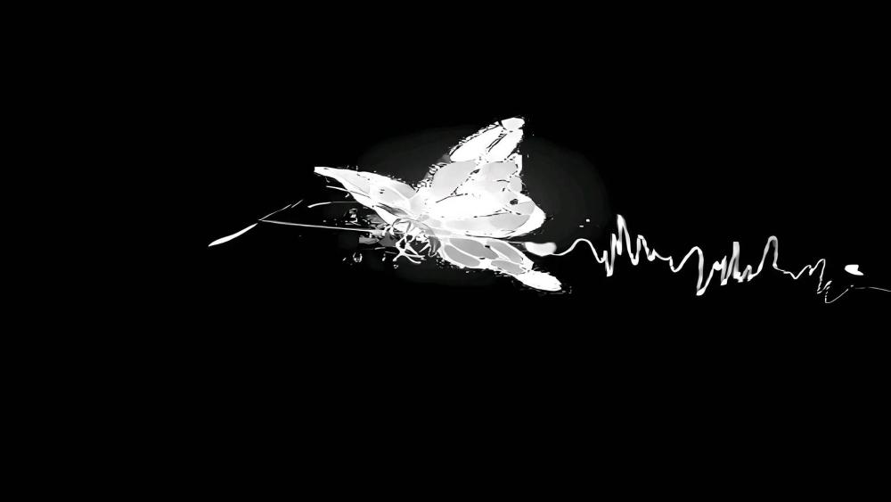 Butterfly in Monochrome Fluttering on Black Canvas wallpaper