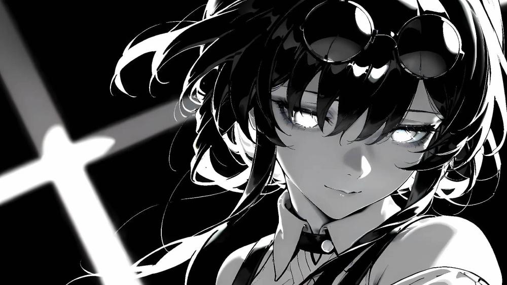 Monochrome AI Girl with Luminous Eyes wallpaper